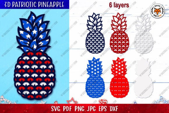 3D Patriotic Pineapple SVG for Independence Day Crafts