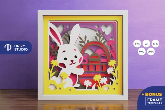 Bunny with Easter Egg Basket 3D SVG for Shadow Box Crafts