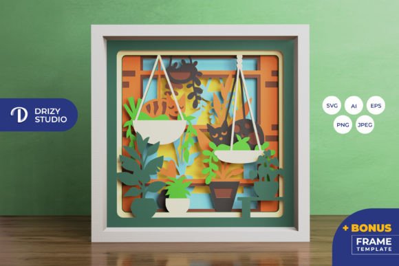 Cat on Hanging Potted Plants 3D SVG Shadow Box Review for Real Projects