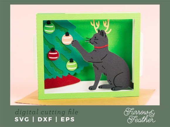 Cat with Christmas Tree 3D SVG: A Festive Graphic Design Asset for Content Creators