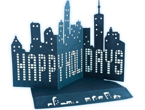 City Skyline Holiday Card 3D SVG: A Festive Graphic for Creative Sellers