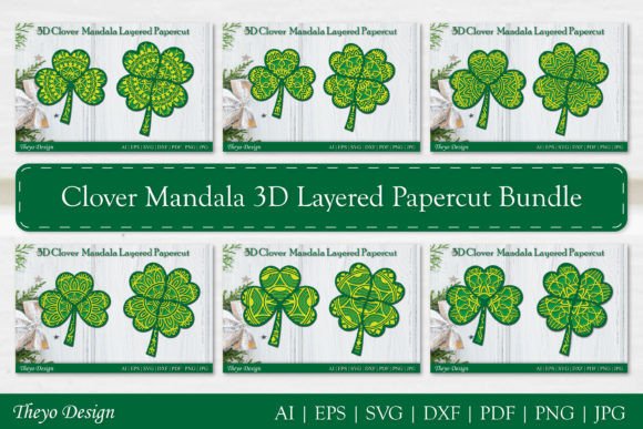 Clover Mandala Layered Papercut Bundle: A Laser-Cut Design Asset for Home Decor and Content Publishing