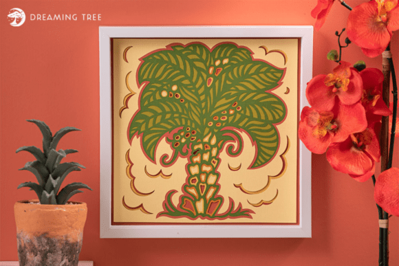 Layered Look Date Palm SVG: A Tropical 3D Graphic for Shadow Box Elegance