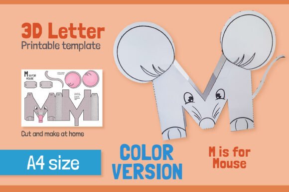 Letter M 3D Papercraft for Kids – COLOR (3D SVG Shapes)