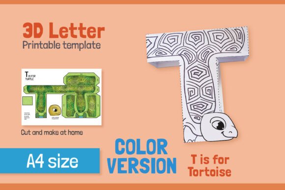 Letter T 3D Papercraft for Kids – COLOR