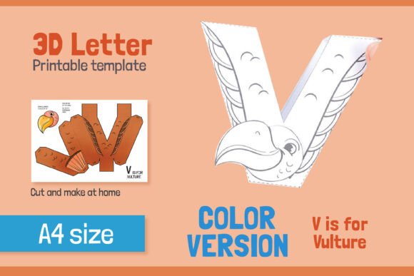 Letter V 3D Papercraft for Kids – Vibrant Shapes & SVG Appeal