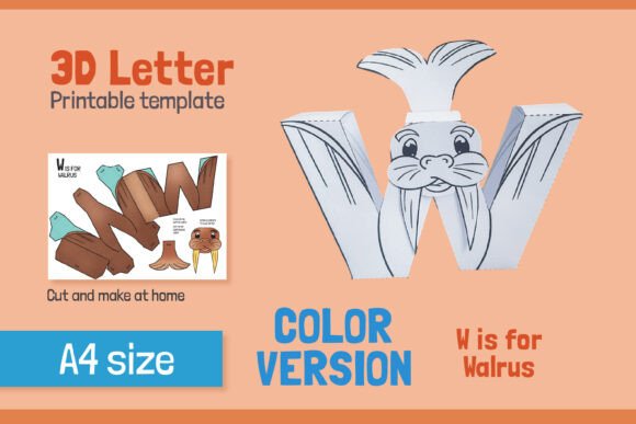 Letter W 3D SVG Papercraft for Kids – Vibrant Shape Design
