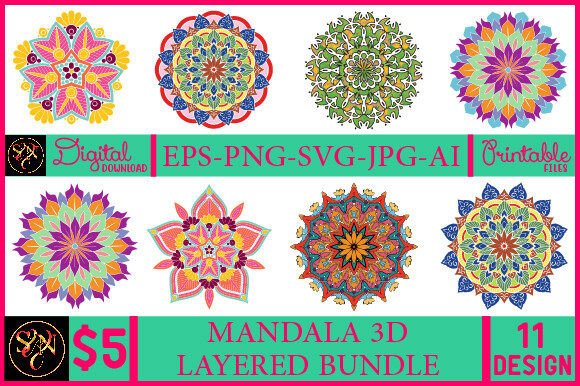 Mandala 3D Layered Bundle: A Vibrant Graphic Design Asset for Crafts