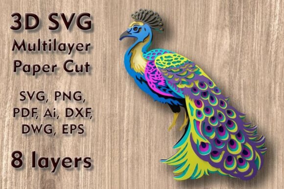 Peacock 3D SVG Multilayer Ornament for Strong Visual Branding