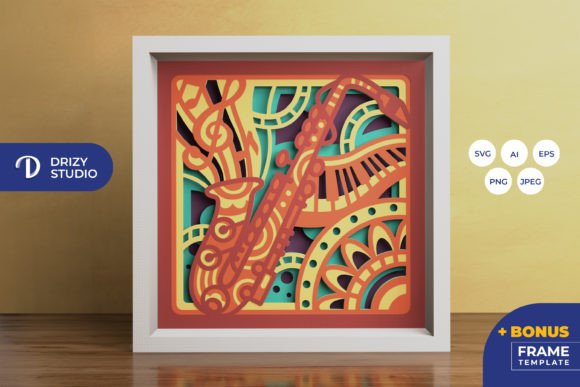 Saxophone Mandala 3D SVG for Shadow Box Projects