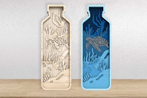 Sea Turtle in Bottle Layered SVG for Laser Cutting Signs