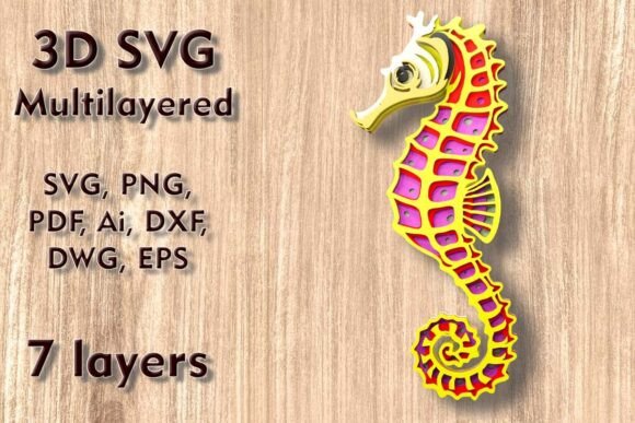 Seahorse 3D SVG Multilayer Cut File for Laser Wall Decor Projects