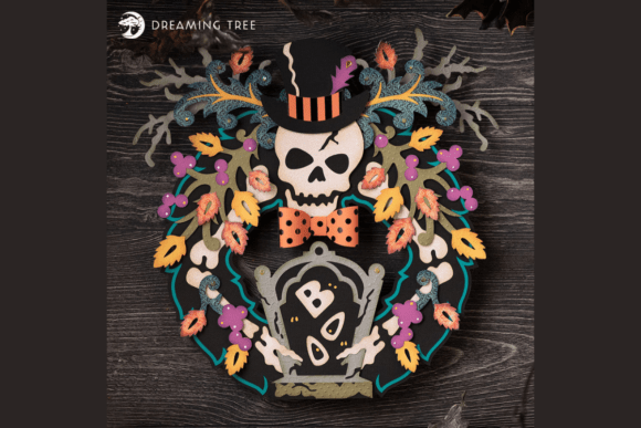 Skeleton Wreath SVG: A Spooky 3D Design for Halloween Projects