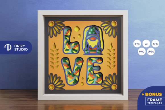 Spring LOVE Gnome 3D Shadow Box: A Vibrant Graphic Design Asset for Creative Campaigns