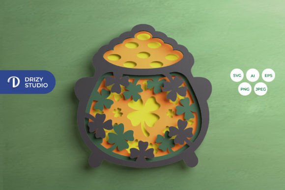St Patrick Pot of Gold 3D SVG for Seasonal Design Projects