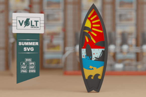 Summer SVG Surfboard 3D Craft Design for Graphics & Crafts