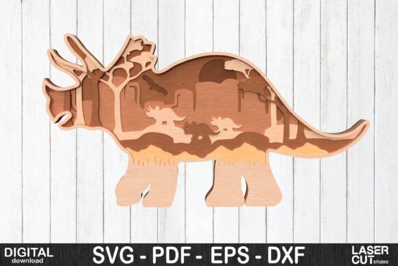 Triceratops 3D Layered SVG Design: A Versatile Asset for Laser Cutting and Wall Decor