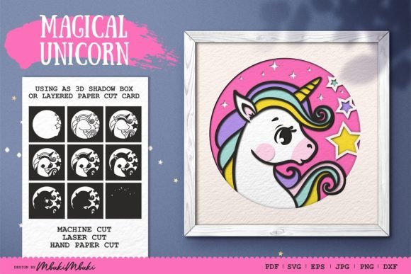 Unicorn Shadow Box 3D SVG for Crafts and Graphics
