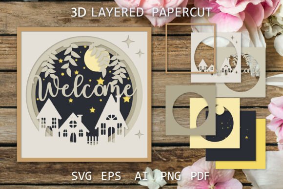 Welcome Card Design, 3D Layered Papercut SVG for Cards and Invites