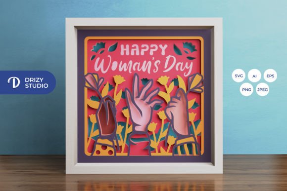 Woman’s Day 3D Shadow Box: A Stylish SVG Design for Creative Projects